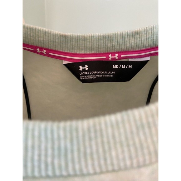 Under Armour L/s Heathered Mint Green Crew Neck Loose Sweatshirt Med Crop - Picture 2 of 8